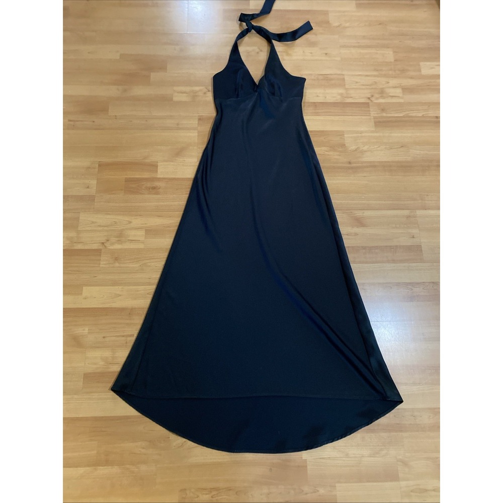 BCBG Maxazria Black Satin Halter Maxi Dress Formal Minimalist Slip Y2K Size 6 - Picture 8 of 13